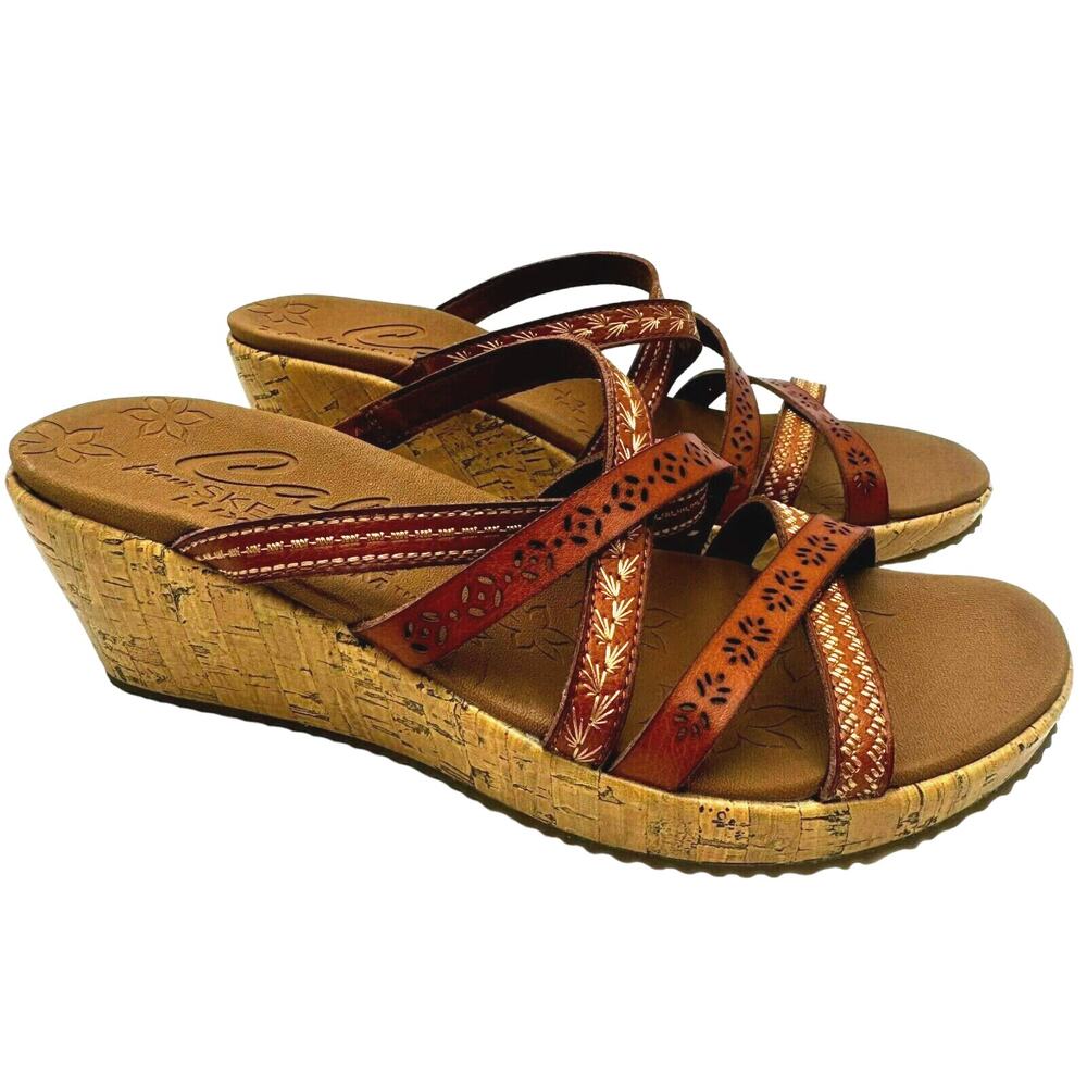 SKECHERS Women's 10‎ Cali Beverlee Resort Strappy Wedge Vegan Sandals Luxe Foam